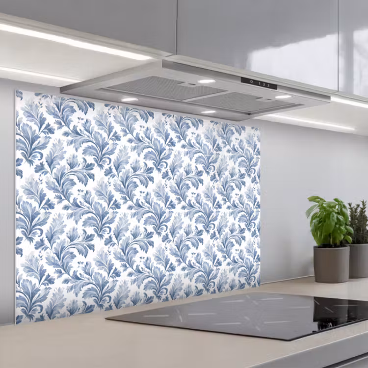Paraschizzi cucina - Foglie - Blu - Motivo — 1