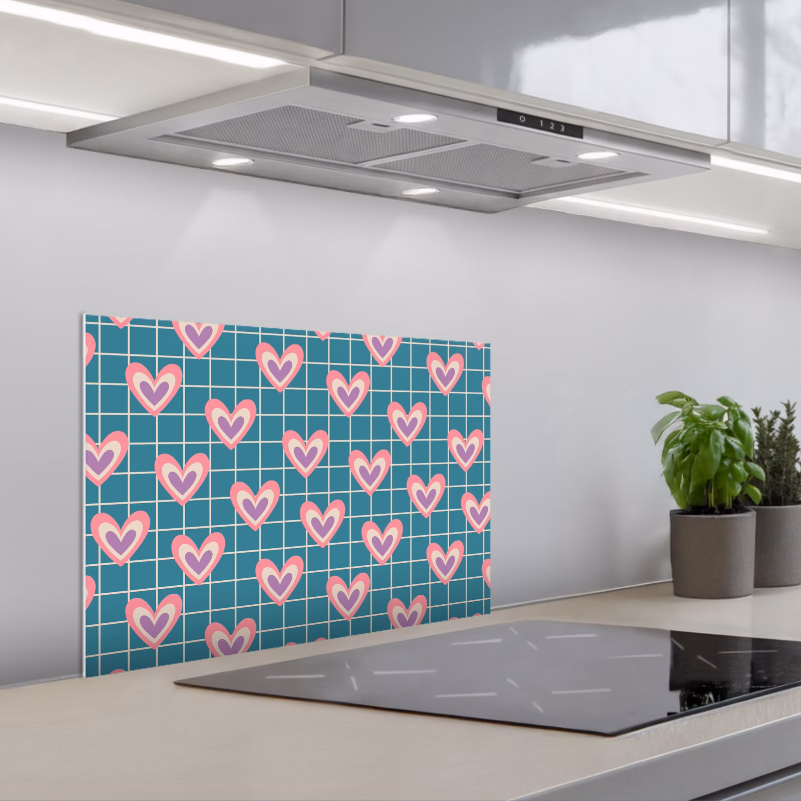 Paraschizzi cucina - Cuori - Griglia - Motivo - Blu — 1
