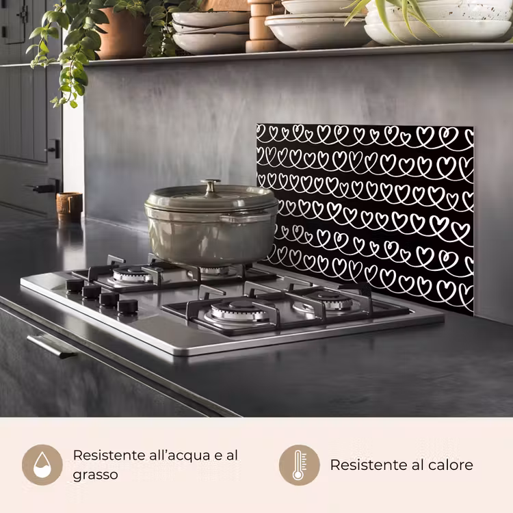 Paraschizzi cucina - Cuori - Interlacciati - Nero - Bianco — 2