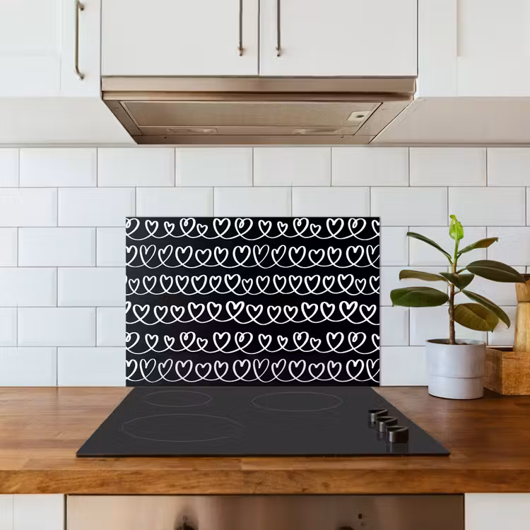 Paraschizzi cucina - Cuori - Interlacciati - Nero - Bianco — 3