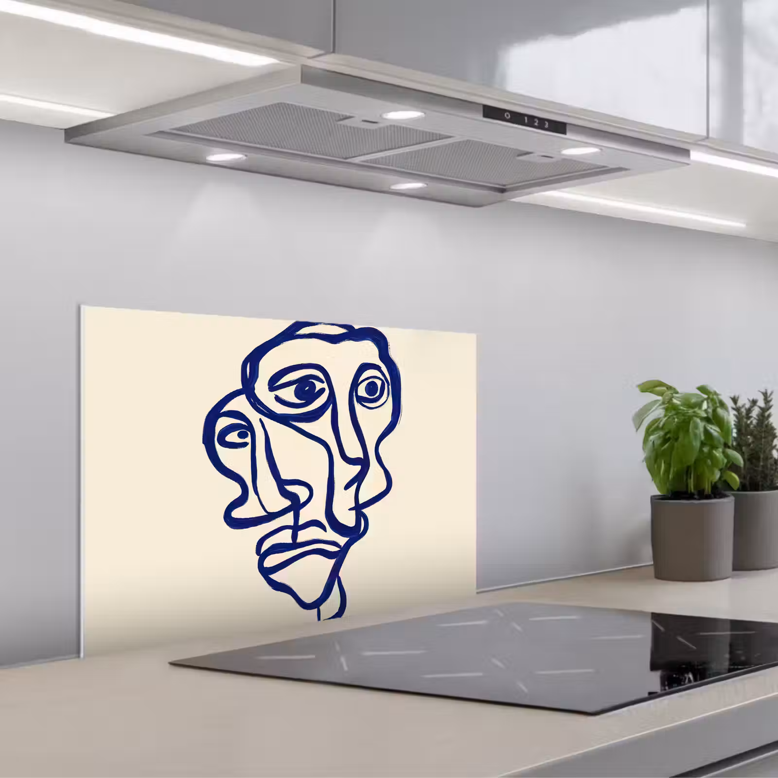 Paraschizzi cucina - Disegno a linee - Facce sovrapposte - Blu scuro — 1