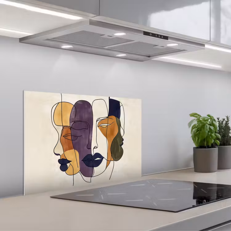 Paraschizzi cucina - Astratto - Facce sovrapposte - Viola - Verde scuro — 1