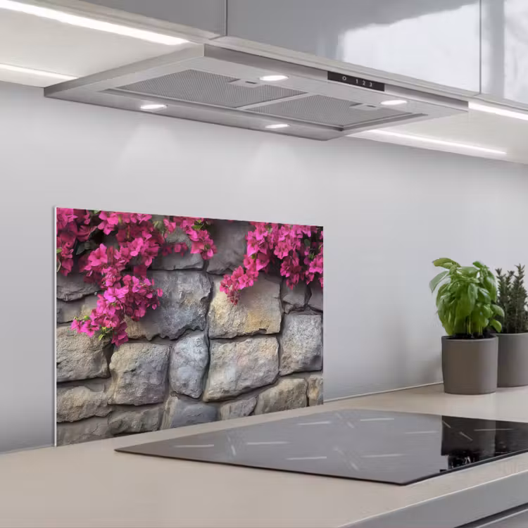 Paraschizzi cucina - Bougainvillea - Muro di pietra - Rosa — 1