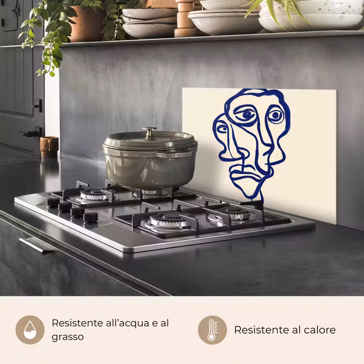 Paraschizzi cucina - Disegno a linee - Facce sovrapposte - Blu scuro — 2