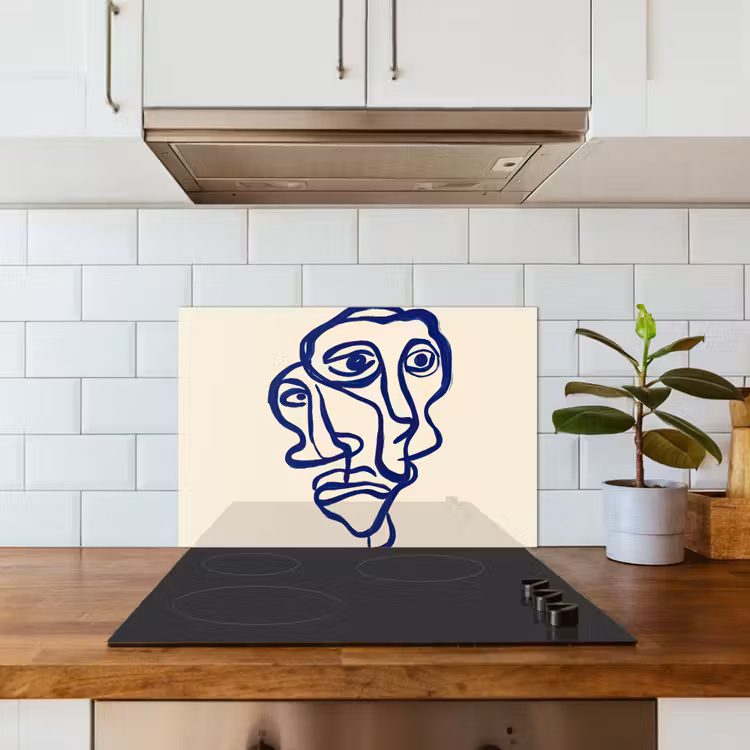 Paraschizzi cucina - Disegno a linee - Facce sovrapposte - Blu scuro — 3