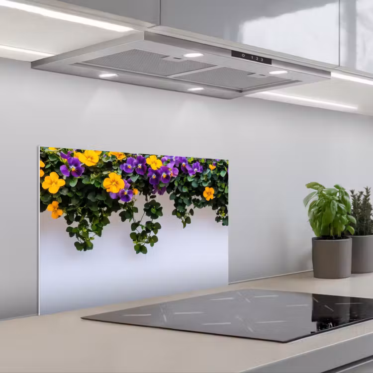 Paraschizzi cucina - Fiori - Muro - Giallo - Viola — 1