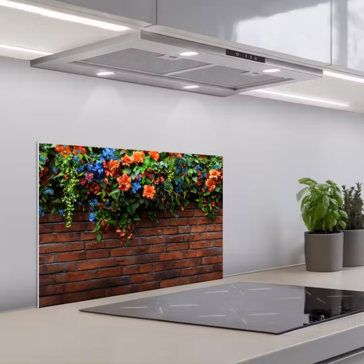 Paraschizzi cucina - Fiori - Muro - Verde - Arancione — 1