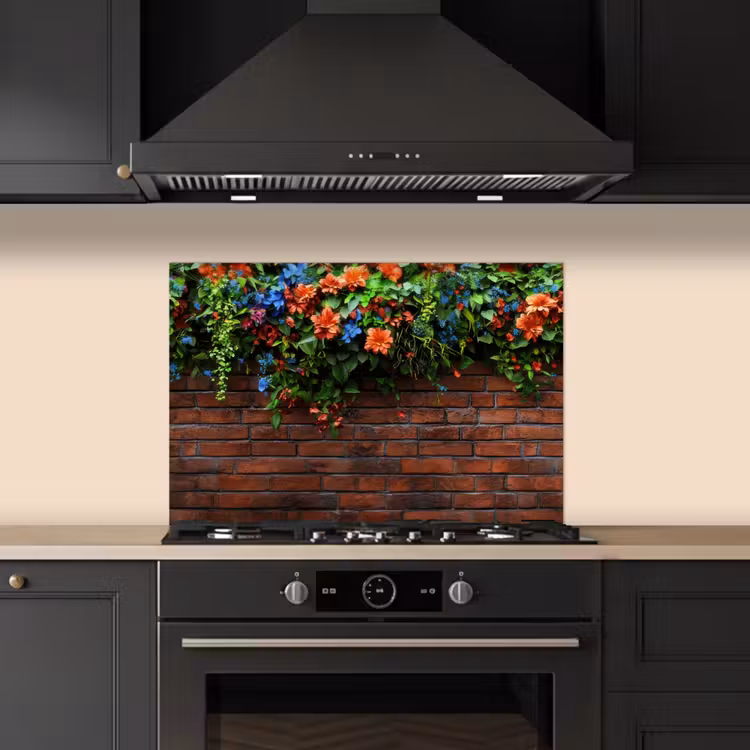 Paraschizzi cucina - Fiori - Muro - Verde - Arancione — 5