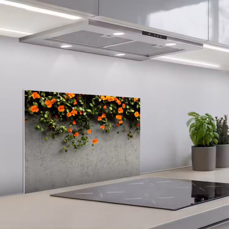 Paraschizzi cucina - Fiori - Parete - Arancione — 1
