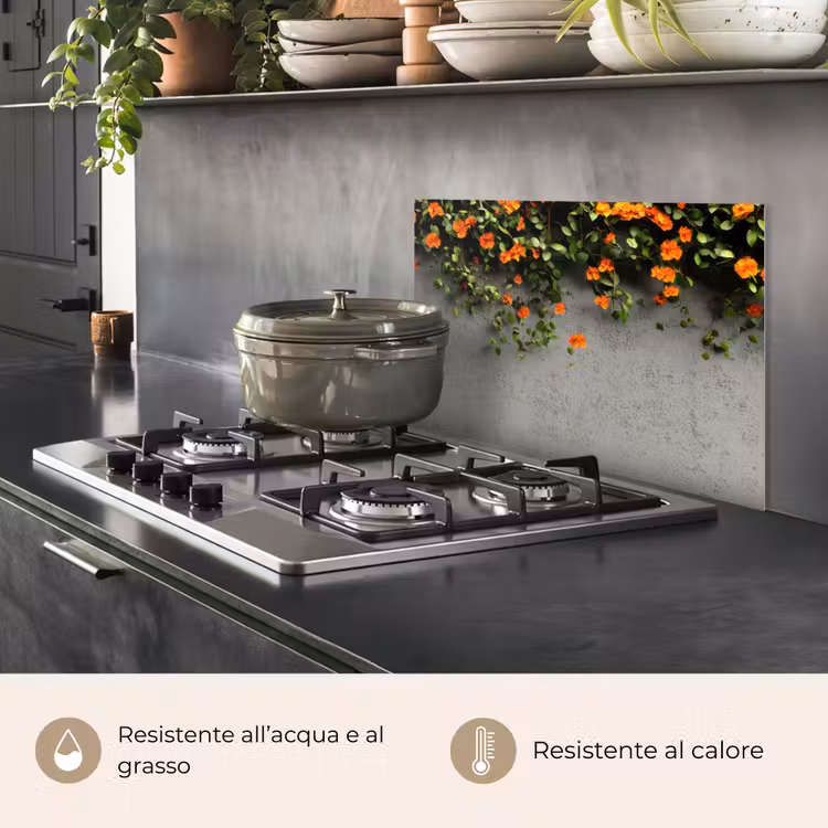 Paraschizzi cucina - Fiori - Parete - Arancione — 2