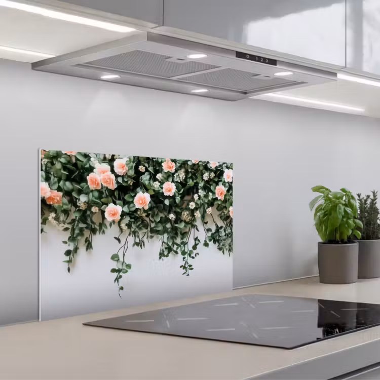 Paraschizzi cucina - Fiori - Parete - Rose - Verde — 1
