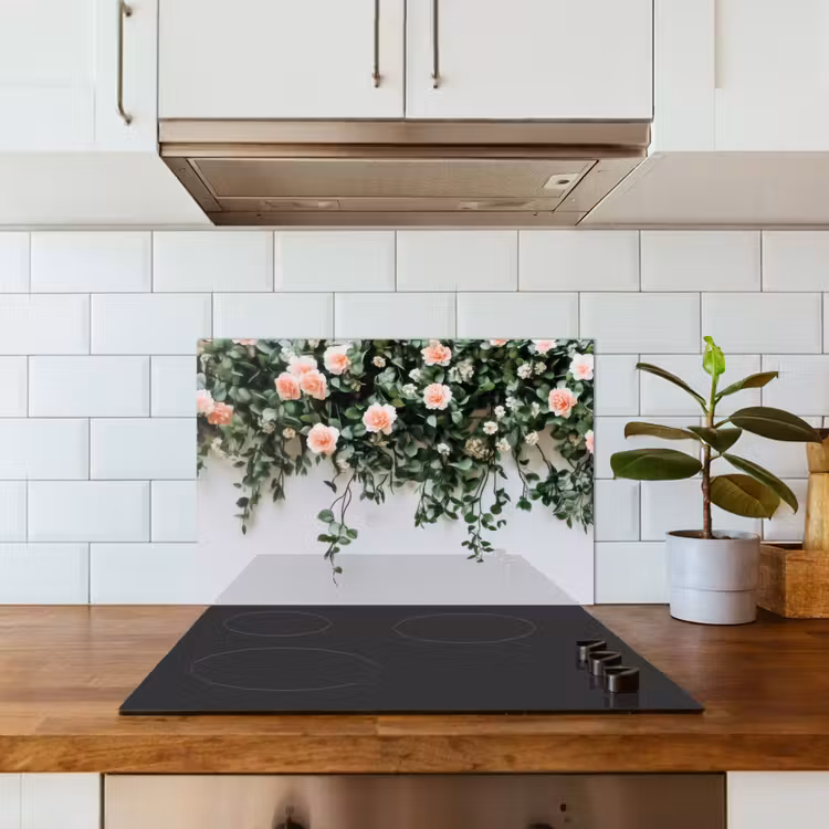 Paraschizzi cucina - Fiori - Parete - Rose - Verde — 3