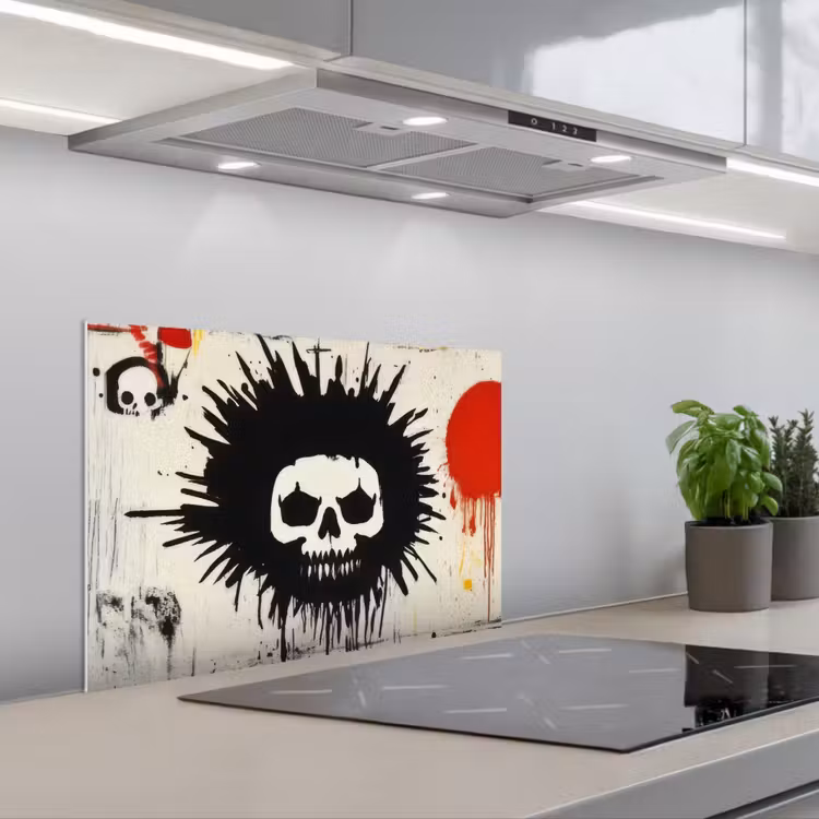 Paraschizzi cucina - Graffiti - Teschio - Astratto - Rosso — 1