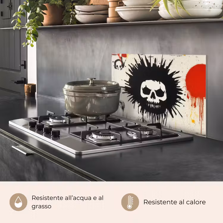 Paraschizzi cucina - Graffiti - Teschio - Astratto - Rosso — 2