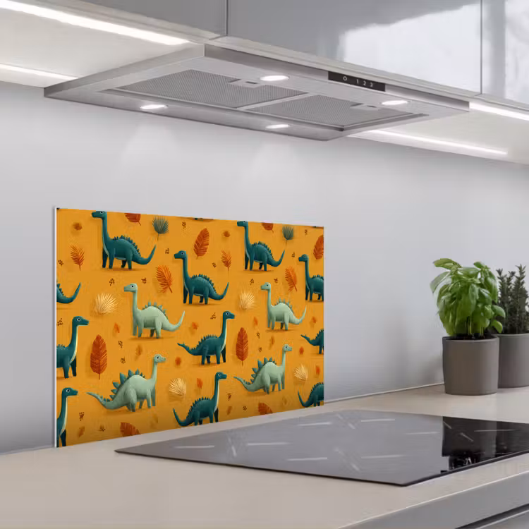 Paraschizzi cucina - Dinosauri - Spine - Foglie d'autunno - Marrone — 1