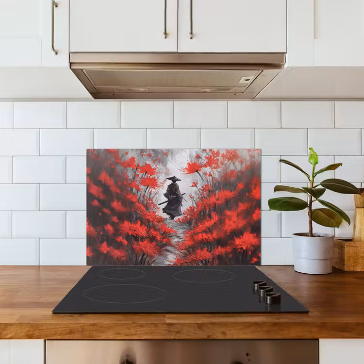 Paraschizzi cucina - Fiori rossi - nebbia - Uomo — 3