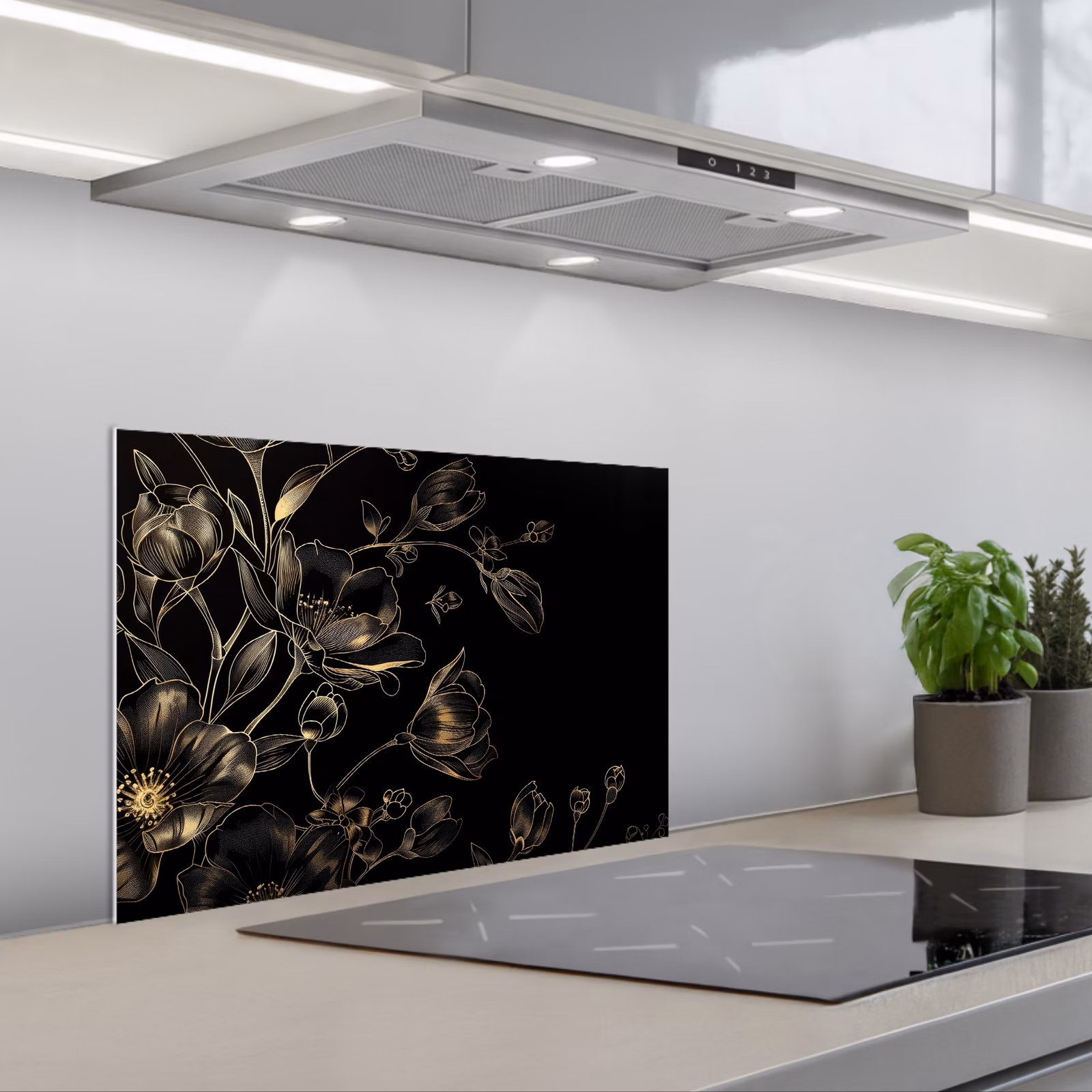 Paraschizzi cucina - Fiori - Arte - Oro - Nero — 1