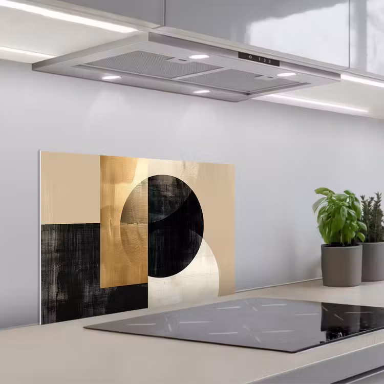 Paraschizzi cucina - Astratto - Oro - Nero - Arte — 1