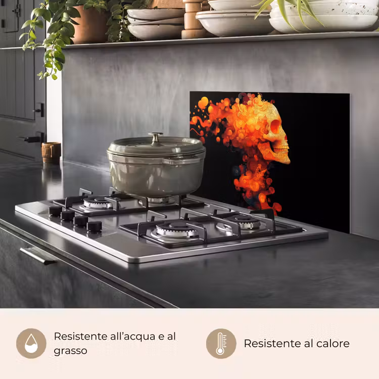 Paraschizzi cucina - Cranio - Arancione - Vista laterale - Fiamme — 2