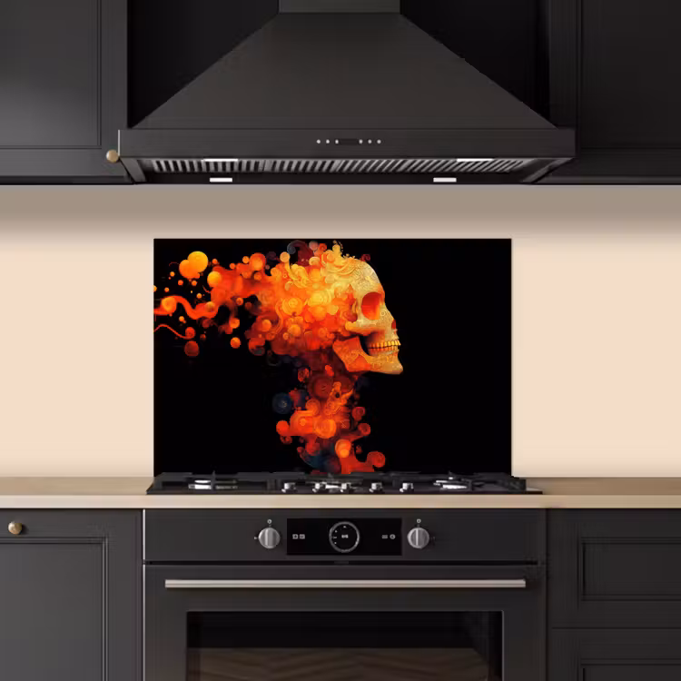 Paraschizzi cucina - Cranio - Arancione - Vista laterale - Fiamme — 5