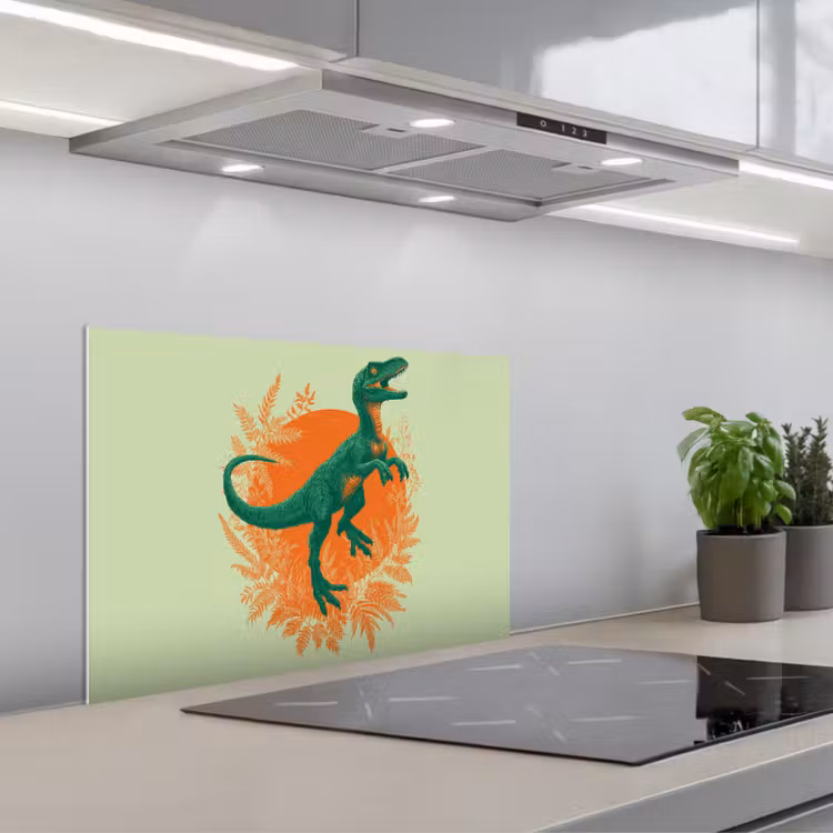 Paraschizzi cucina - Dinosauro - Verde - Piante - Cerchio — 1
