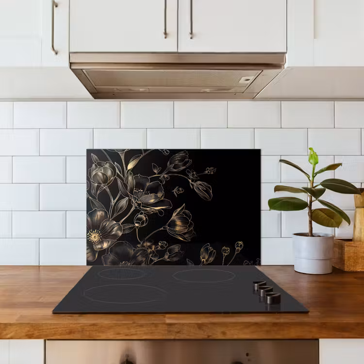 Paraschizzi cucina - Fiori - Arte - Oro - Nero — 3