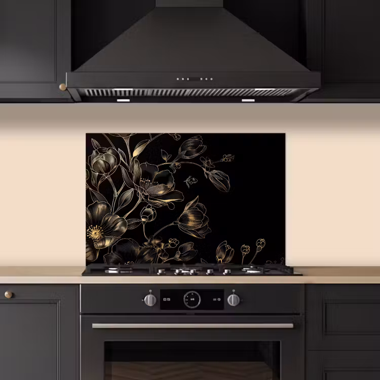 Paraschizzi cucina - Fiori - Arte - Oro - Nero — 5