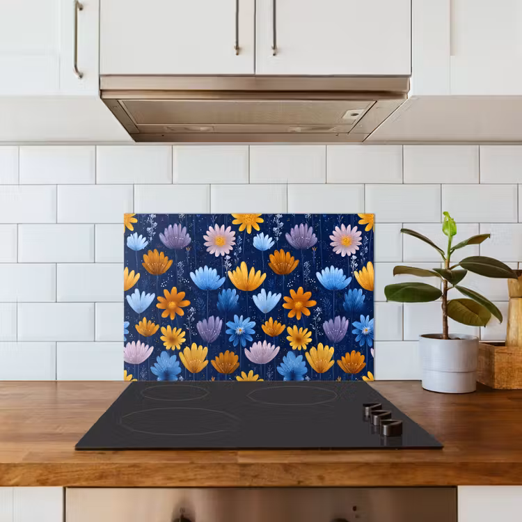 Paraschizzi cucina - Fiori - Motivo - Blu - Contrasto — 3