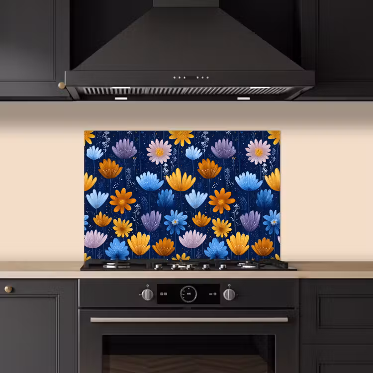 Paraschizzi cucina - Fiori - Motivo - Blu - Contrasto — 5