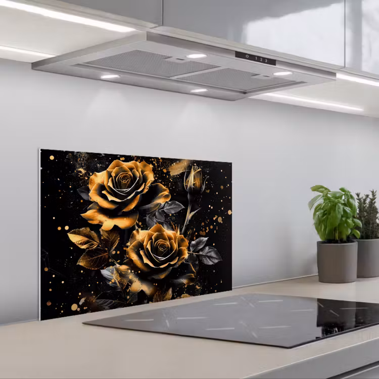 Paraschizzi cucina - Fiori - Oro - Nero - Arte — 1