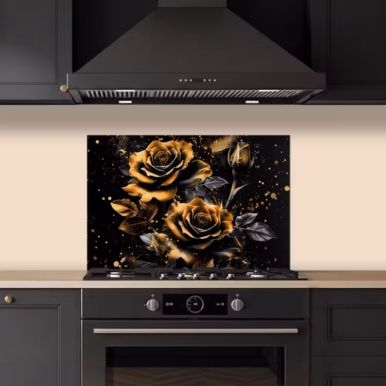 Paraschizzi cucina - Fiori - Oro - Nero - Arte — 5