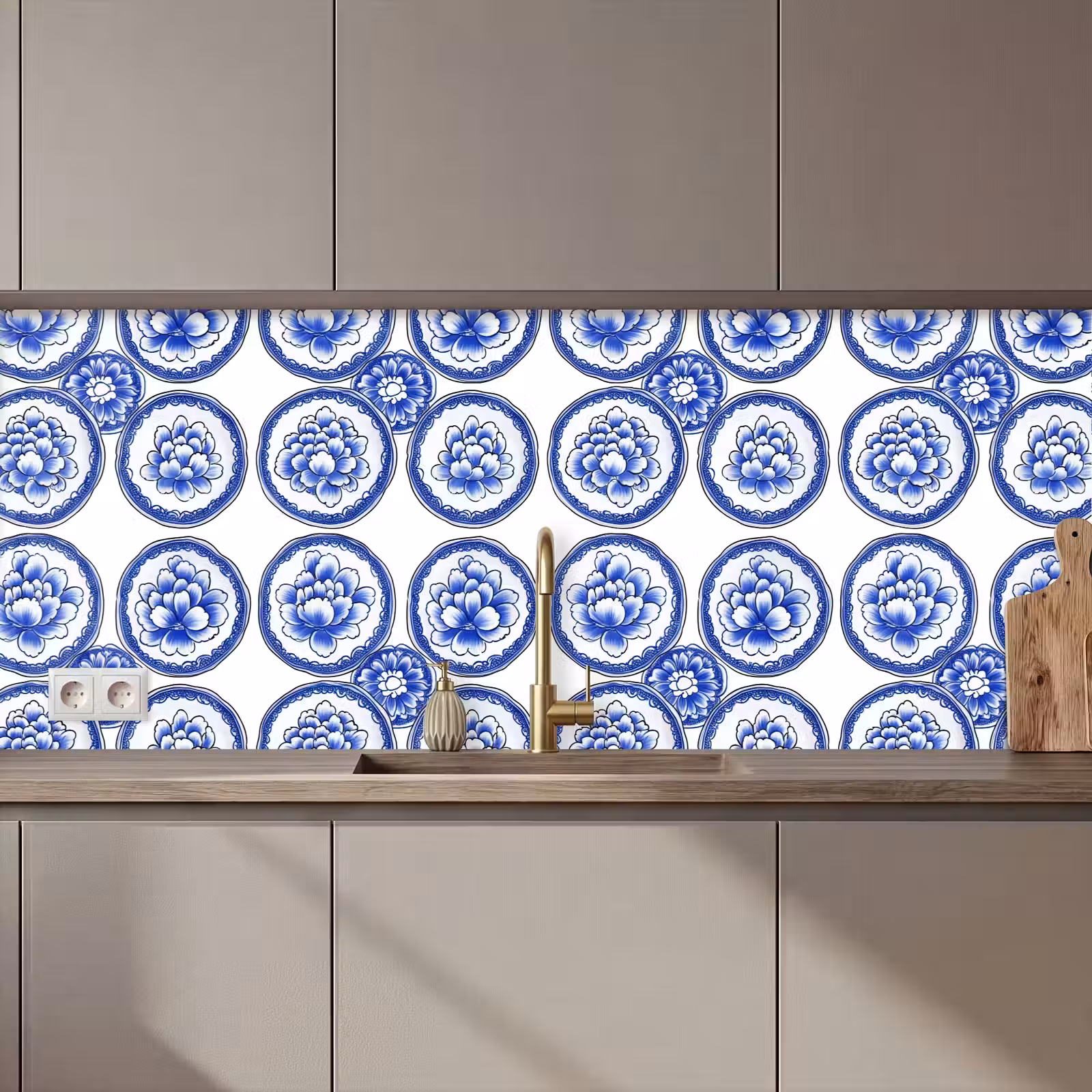Schienale cucina - Cerchi - Fiori - Blu — 1