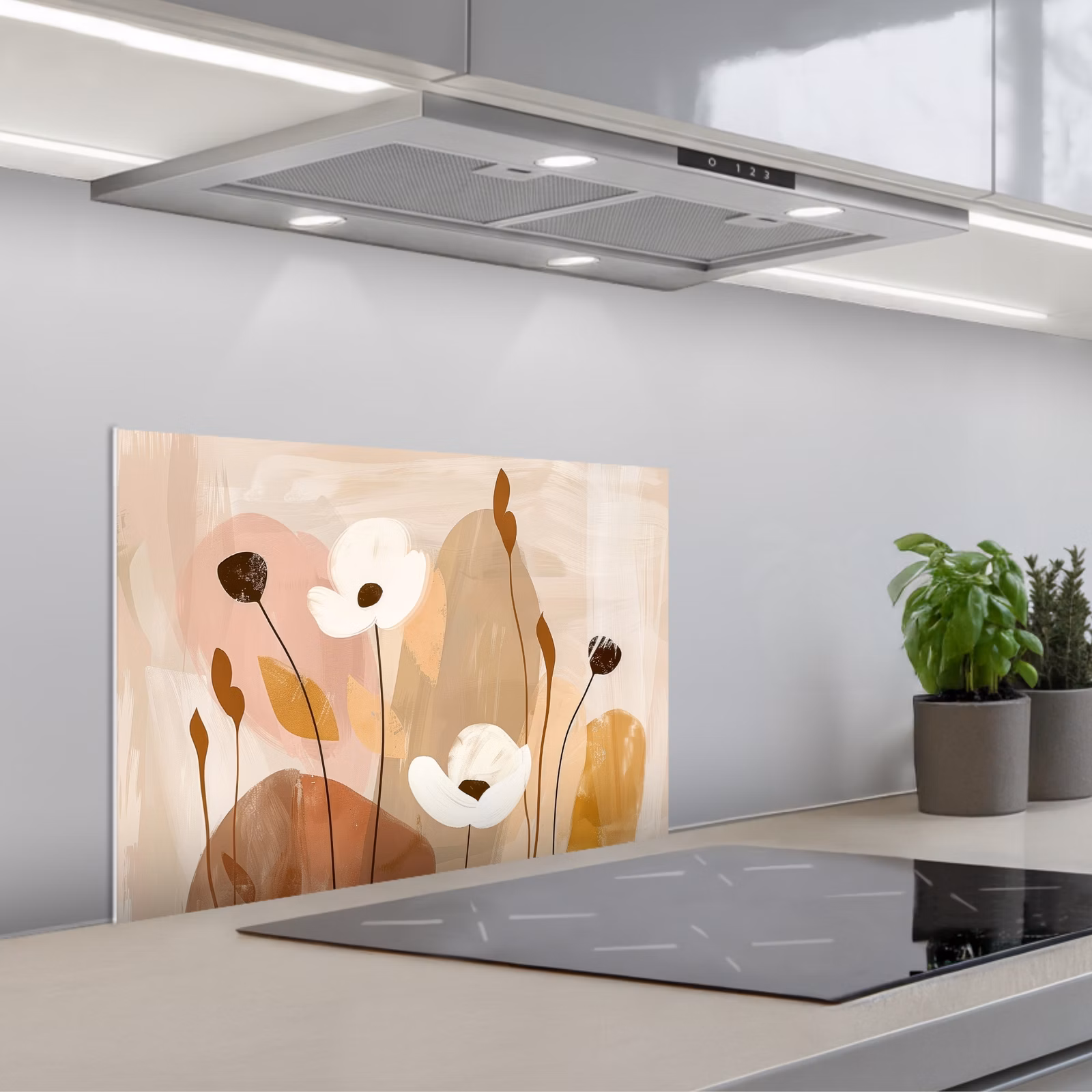 Paraschizzi cucina - Fiori - Astratto - Beige - Arte — 1