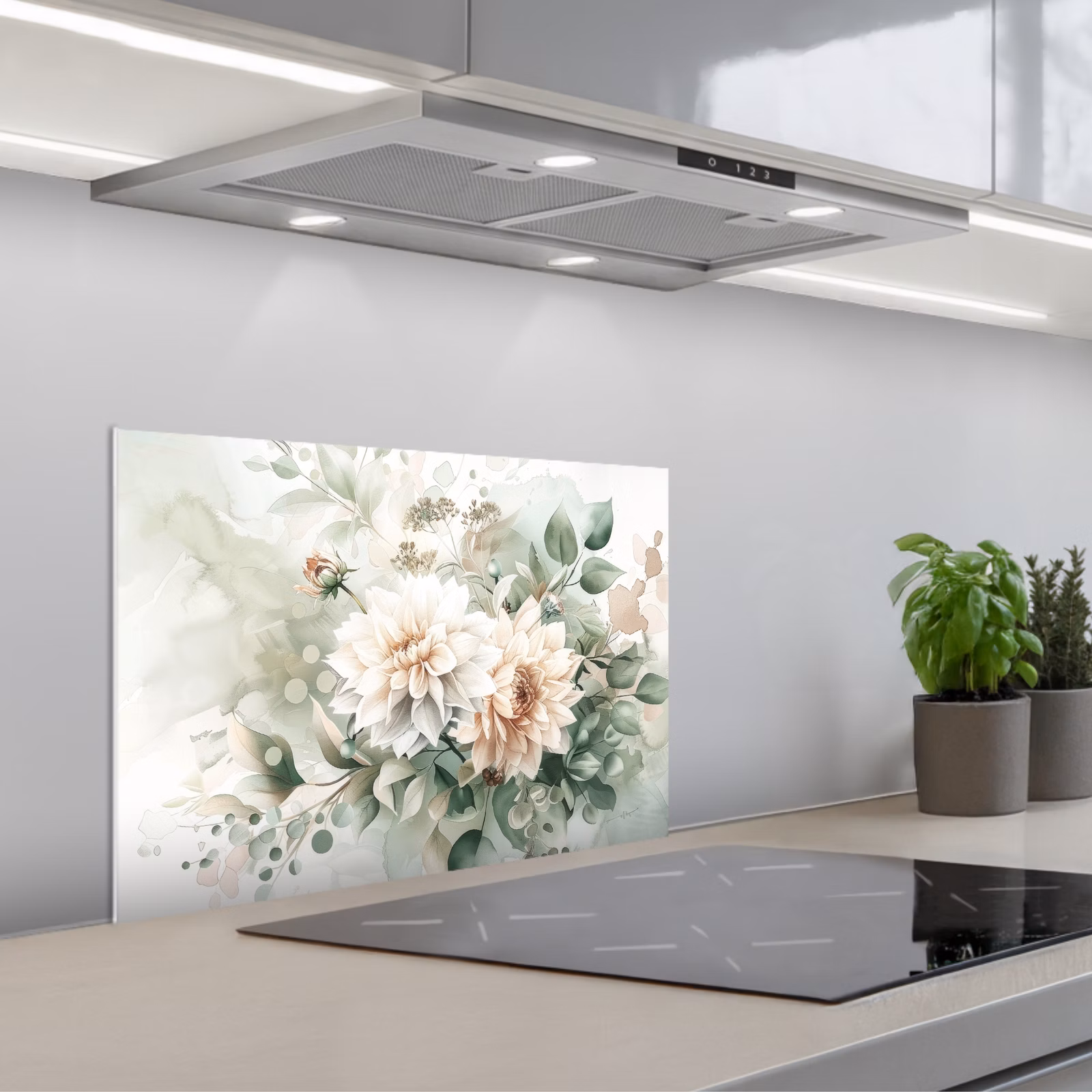 Paraschizzi cucina - Fiori - Bianco - Piante - Dalie — 1
