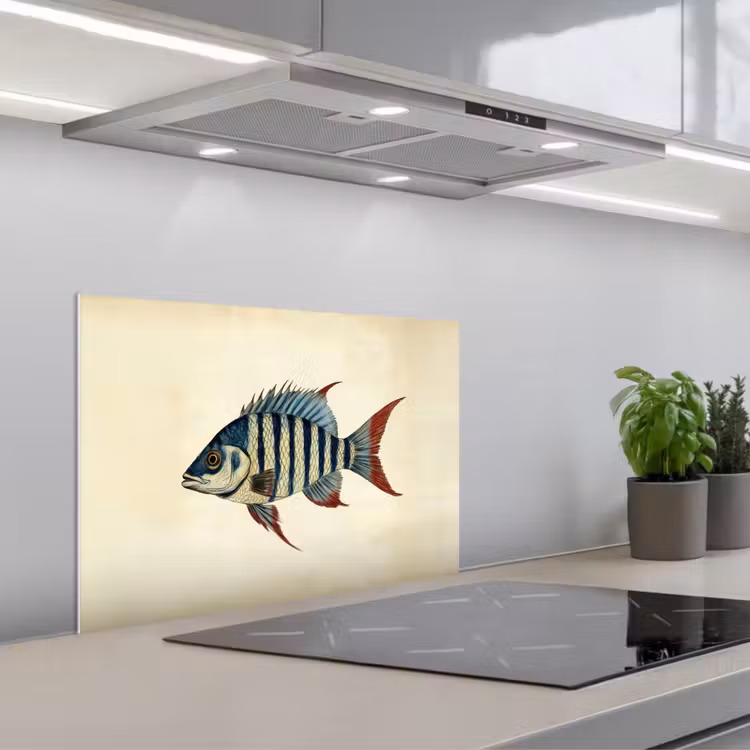 Paraschizzi cucina - A strisce - Blu scuro - Pinna posteriore - Pesce — 1