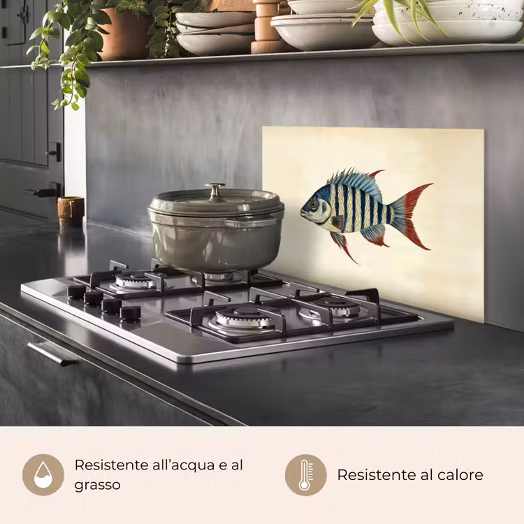 Paraschizzi cucina - A strisce - Blu scuro - Pinna posteriore - Pesce — 2