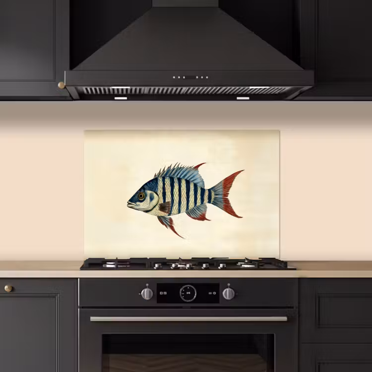 Paraschizzi cucina - A strisce - Blu scuro - Pinna posteriore - Pesce — 5