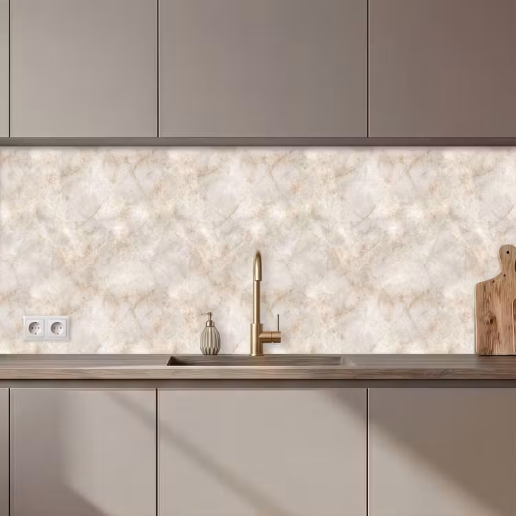 Schienale cucina - Beige chiaro - Venature marrone dorato - Marmo — 1