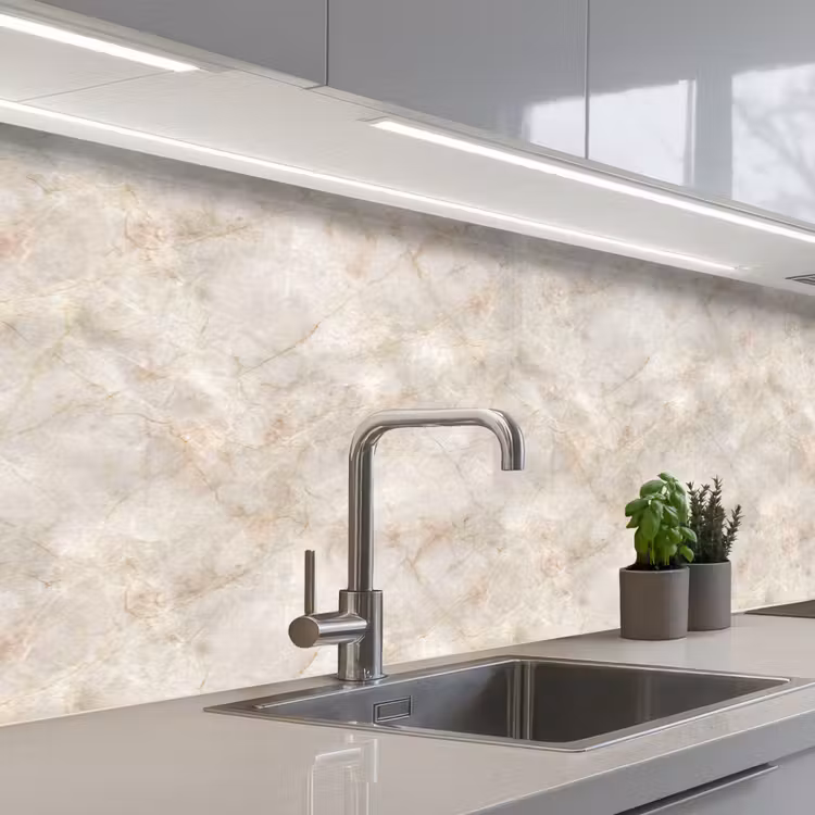 Schienale cucina - Beige chiaro - Venature marrone dorato - Marmo — 2