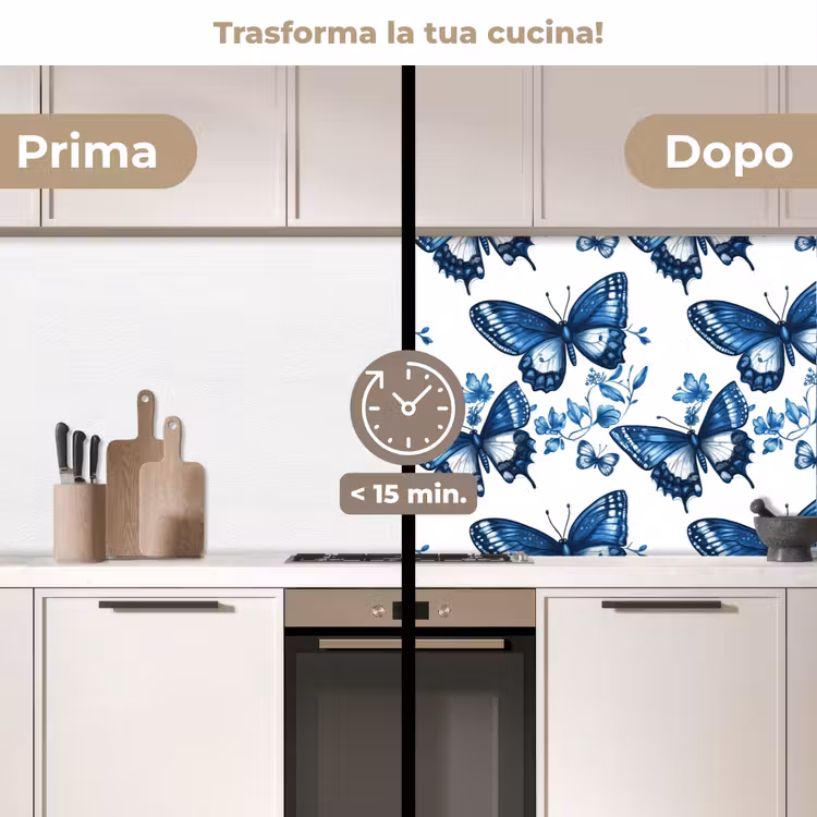 Schienale cucina - Blu - Farfalle - Fiori - Bianco — 3