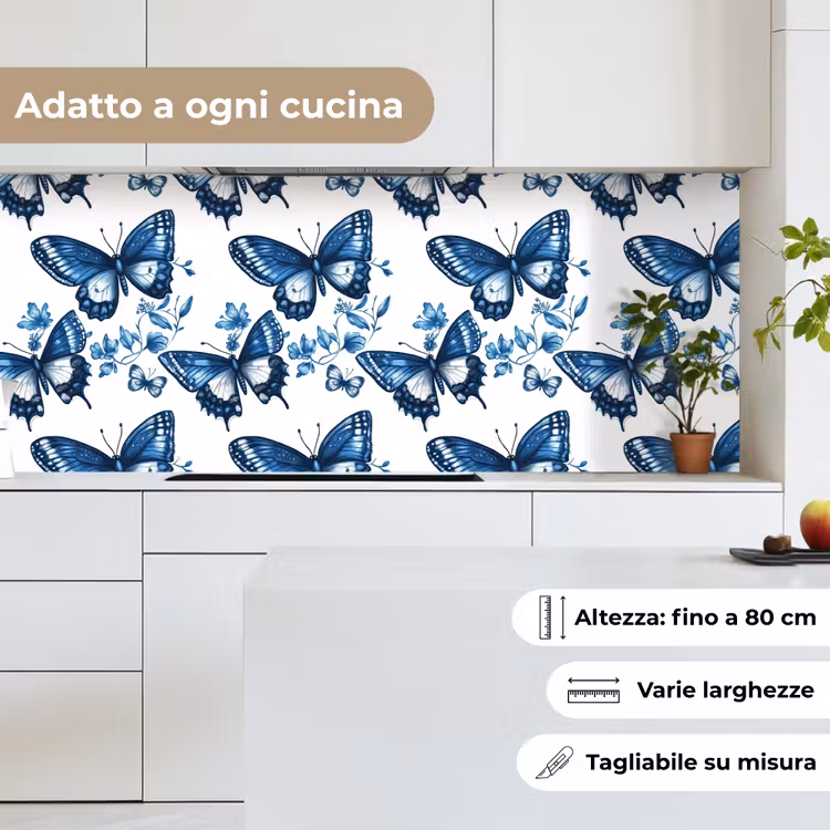 Schienale cucina - Blu - Farfalle - Fiori - Bianco — 7