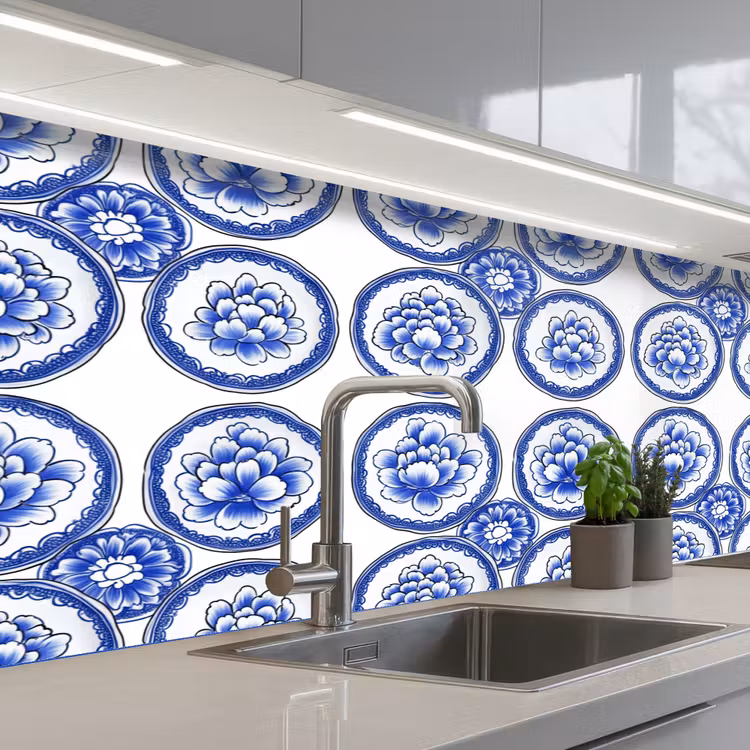 Schienale cucina - Cerchi - Fiori - Blu — 2