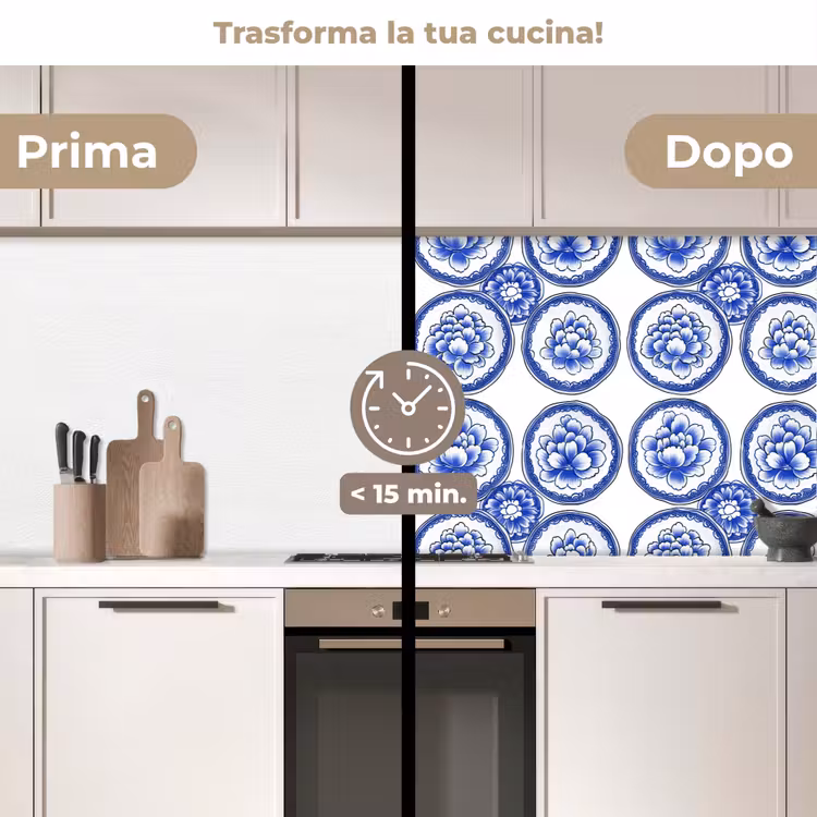 Schienale cucina - Cerchi - Fiori - Blu — 3