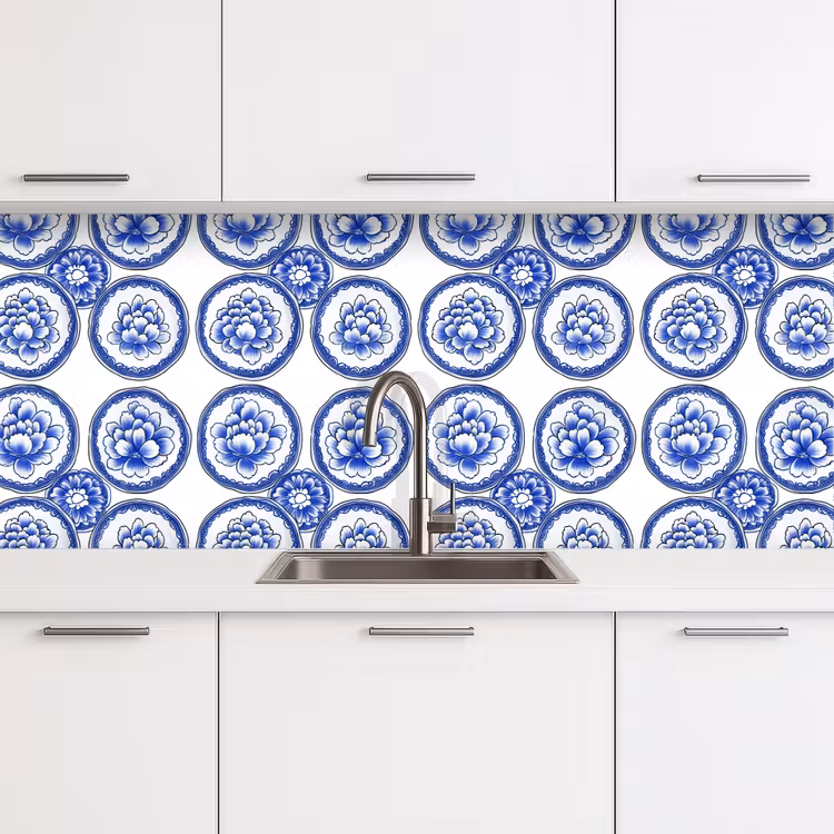 Schienale cucina - Cerchi - Fiori - Blu — 4