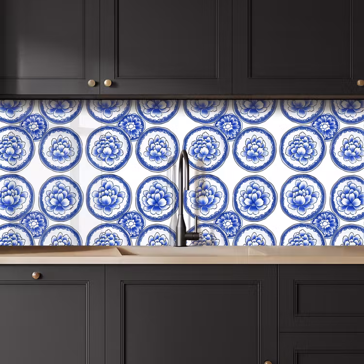 Schienale cucina - Cerchi - Fiori - Blu — 6