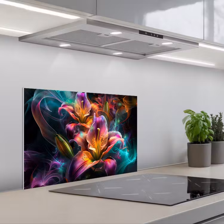 Paraschizzi cucina - Colorato - Fiori - Nero — 1