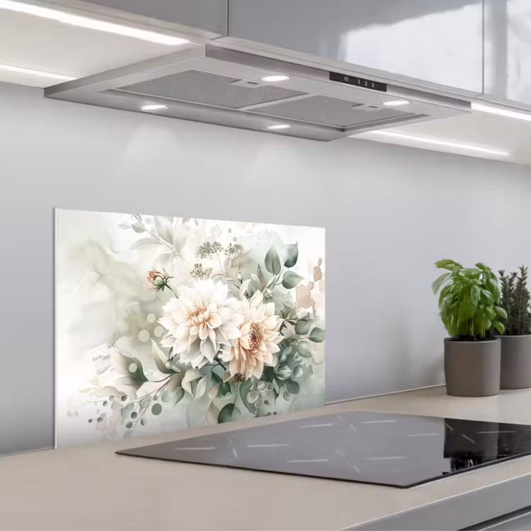 Paraschizzi cucina - Fiori - Bianco - Piante - Dalie — 1