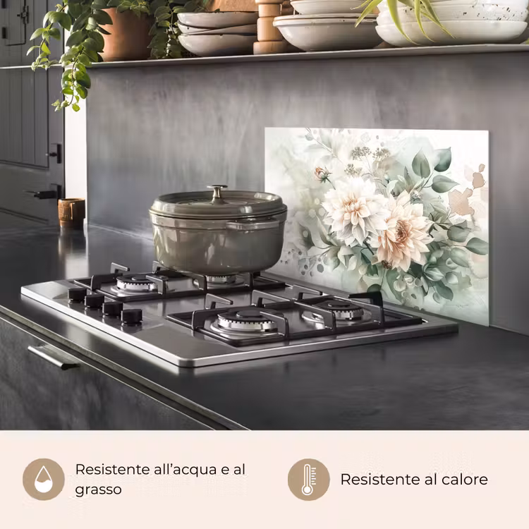 Paraschizzi cucina - Fiori - Bianco - Piante - Dalie — 2