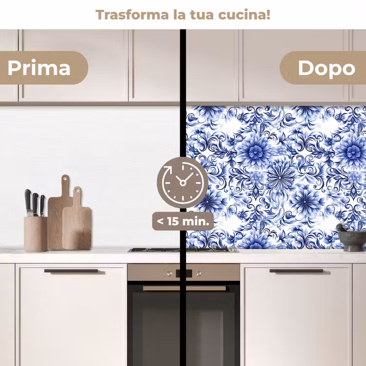 Schienale cucina - Fiori - Blu - Motivo - Bianco — 3