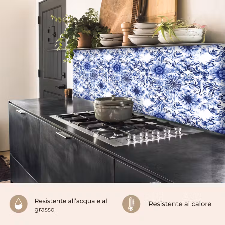 Schienale cucina - Fiori - Blu - Motivo - Bianco — 5